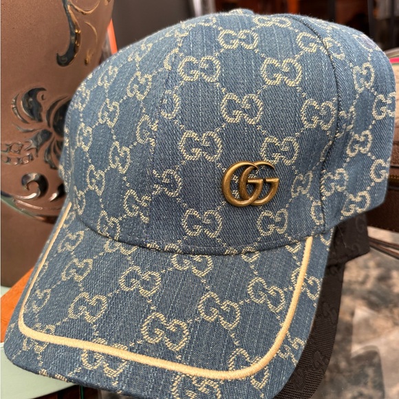 Gucci Denim and Gold GG Logo Cap - Picture 1 of 8